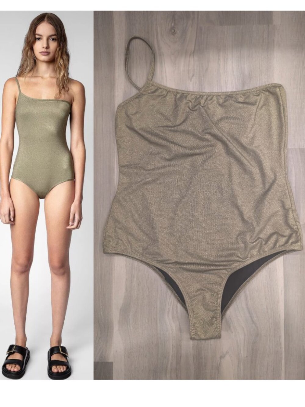 Zadig & Voltaire | Lumiere One Shoulder Swimsuit In Kaki (US 4)